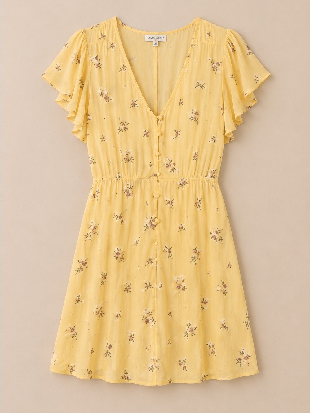 Yellow mini floral dress, amuse society size medium